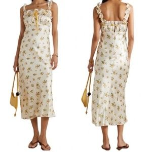 Reformation Dress, Off White with Gold Flowers, Size M